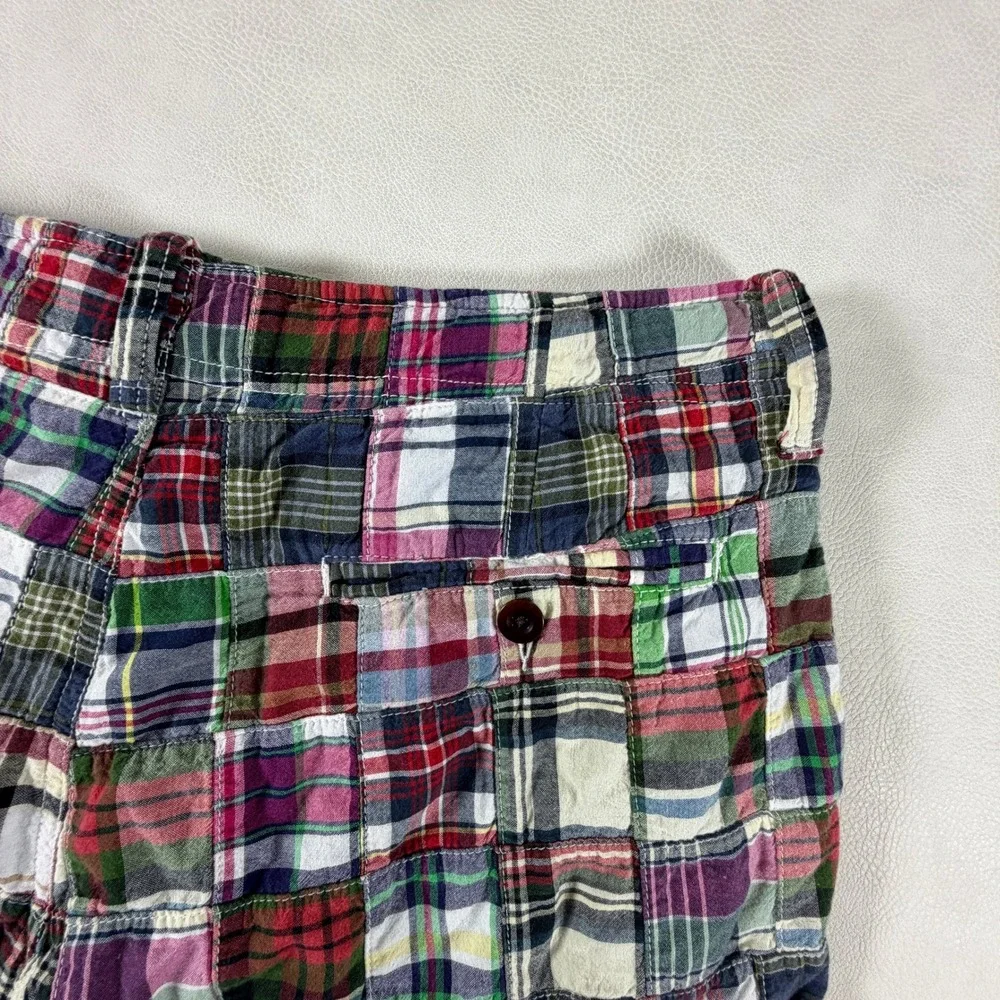 J. Crew Mens Size 31 Patchwork Madras Plaid Field Shorts Pink Green Cotton
